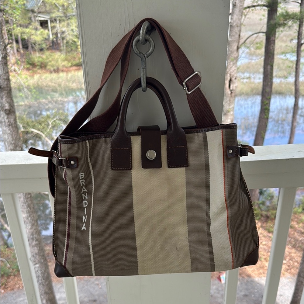 Brandina Brown and Tan Work Bag with leather accents